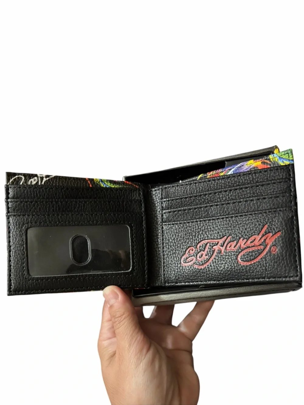 Ed Hardy Wallet Black Bifold Eagle Vegan Leather Logo Streetwear vallet case